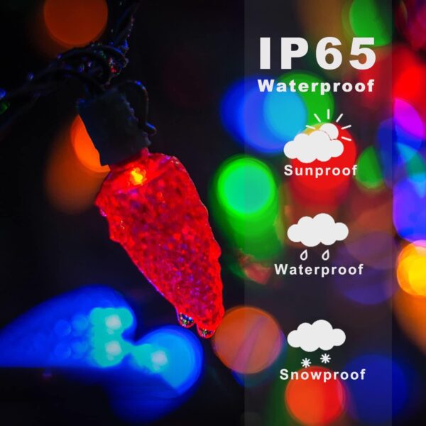 HUGSVIK 39Ft 100 LED Solar Christmas Lights Outdoor, 8 Modes C6 Strawberry Lights, Waterproof Outdoor Christmas String Lights for Xmas Tree, Holiday, Garden, Patio, Arbor Decor 3