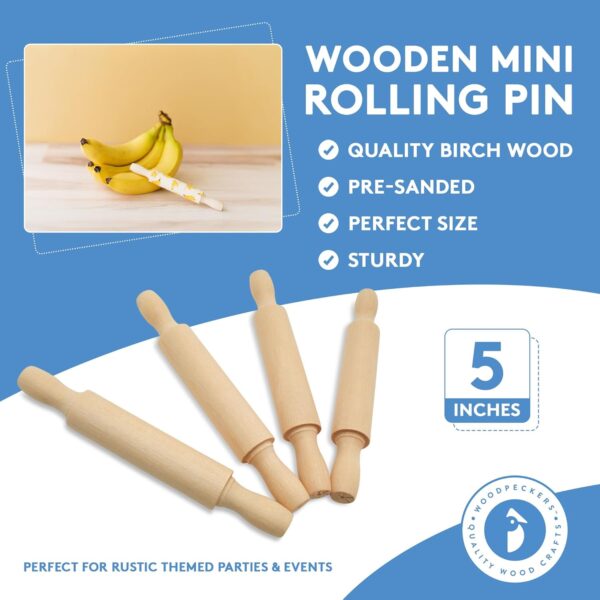 Wooden Mini Rolling Pin, 5 Inches Long, Pack of 12, Great for in The Kitchen, Play-doh, Crafting and Imaginative Play, by Woodpeckers 3