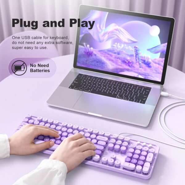 Large Print Wired Keyboard, 104 Keys Full-Sized Typewriter Keyboards, USB Plug and Play Office Keyboard with Number Pad, Caps Indicators, Foldable Stands for Windows, PC, Laptop 3