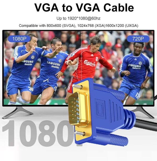 VGA Cable 6 Feet, Gold-Plated Shielded VGA Male to Male Monitor Computer Cable Adapter Cord 15 Pin HD15 1080P@60Hz Full HD High Resolution for TV Computer Projector-Blue-Upgraded 3