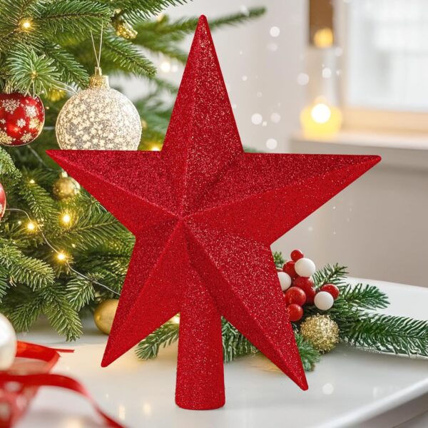 Star Tree Topper, 8" Red Christmas Tee Topper Decorations, Glitter 3D Xmas Bethlehem Star Waterproof Shatter-Proof, Christmas Tree Topper Ornament Decor for Christmas Holiday Party Indoor Outdoor Use 3