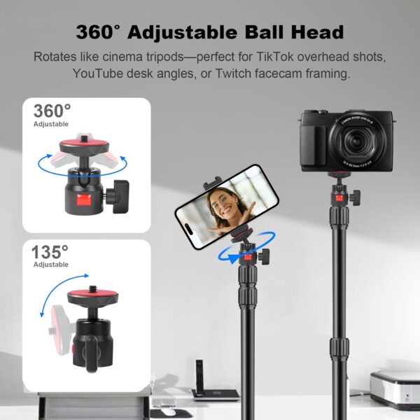 Camera Desk Mount Table Stand with 360° Ball Head, Table Light Stand with 1/4" Screw & C Clamp, Webcam Stand Mount for DSLR Camera Video Light Ring Light Live Streaming Vlog (811002) 3