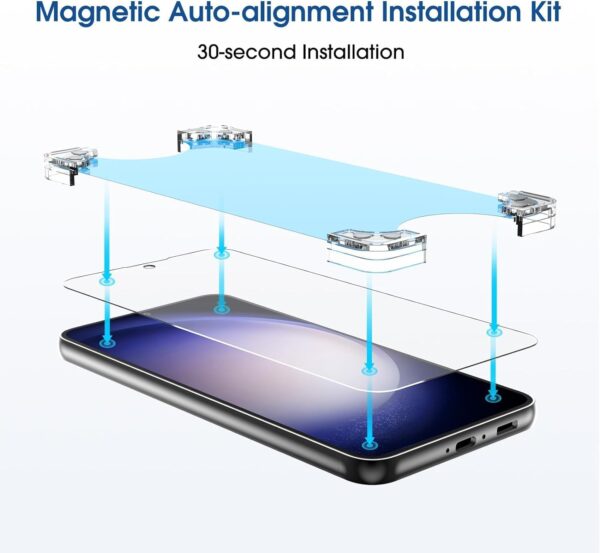 amFiIm Magnetic Auto-alignment OneTouch Tempered Glass Screen Protector + Camera Lens Protector for Samsung Galaxy S23 FE 6.4", Full Coverage Fingerprint ID Compatible Easy Installation(Reusable) 3