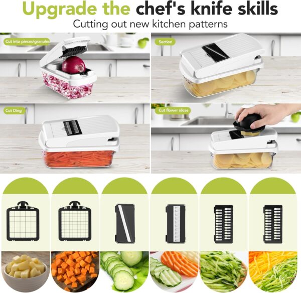Vegetable Chopper,12 in 1 Multifunctional Food Chopper,Pro Onion Chopper with 7 Blades,Veggie Chopper with Container,Chopper Vegetable Cutter for Salad Potato Carrot Garlic,Kitchen Essential(White) 3