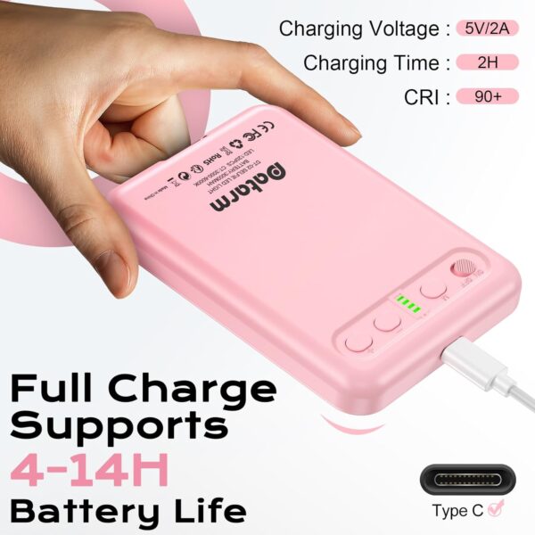 Rechargeable Soft Selfie Light for Phone, Camera, Laptop, 4-14H Battery Portable LED Light for Pictures, Phone Light Clip for Selfie, Vlog, TikTok, Makeup, Video Conference Pink 3