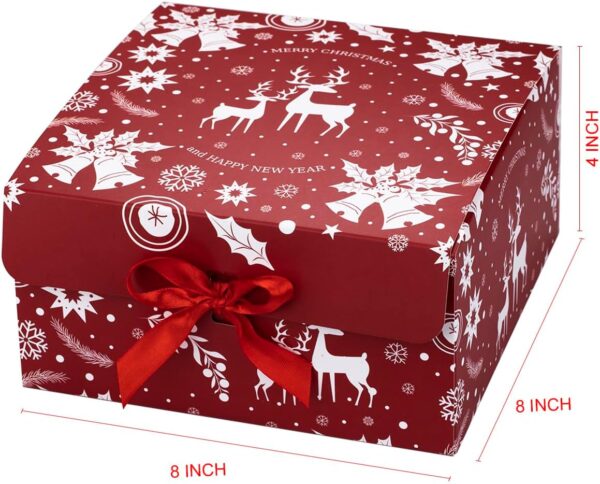 Christmas Gift Boxes with Lids, 6 Pack Gift Box and Red Ribbon Christmas Themed Pattern Small Gift Boxes for Xmas Presents Gifts Easy Assemble 3