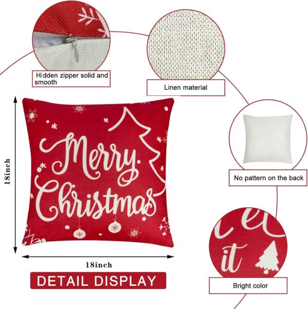 4Pcs Outdoor Christmas Pillows, Red Christmas Throw Pillows, Snowflakes Merry Christmas Let it Snow Deer Christmas Pillow Cases Holiday Pillow Covers 18x18 for Winter Home Decorations 3