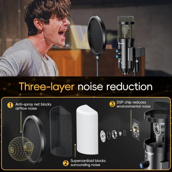 Upgraded Studio Recording Microphone with Isolation Shield & Pop Filter - Music Condenser Mic for Podcasting, Singing, Home Studio - Sound for PC, Laptop, Smartphone 3