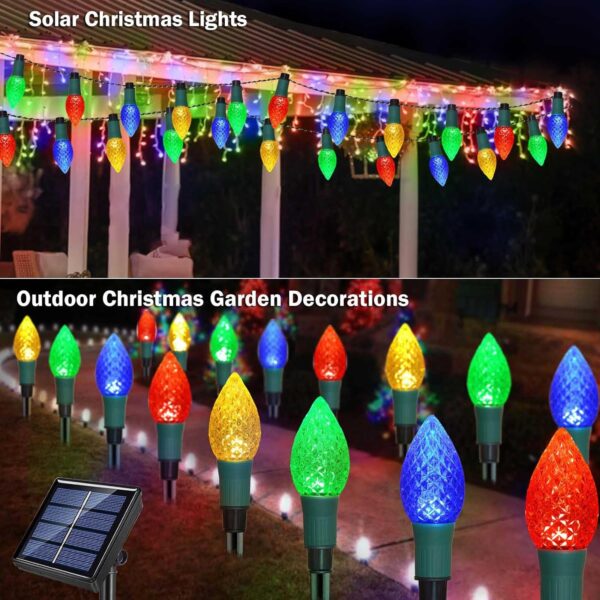 Newest Version 2 in 1 Outdoor Christmas Decorations and Solar Christmas Lights, 20-Pack Waterproof Solar C9 Strawberry Garden Stake Lights for Christmas Tree Garden Patio Yard Pathway 3