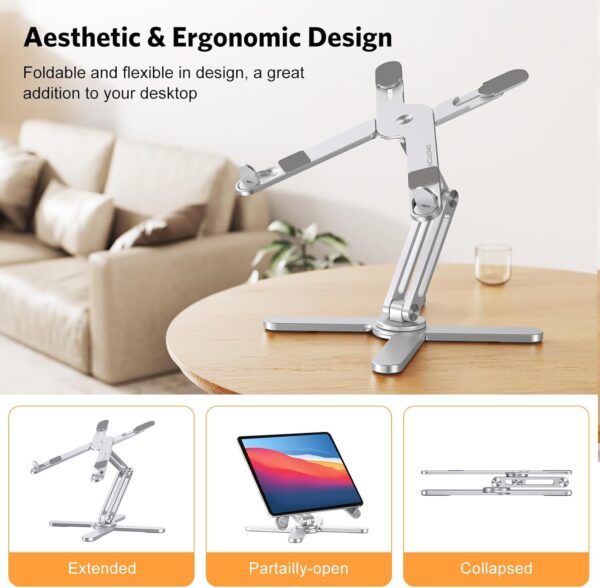360° Rotating Laptop Stand Riser for Desk, Ergonomic Foldable Computer Stand Adjustable Height Angles for Collaborative Work, Easy Storage Fit Macbooks,All Laptops up to 16 inches, Silver 3