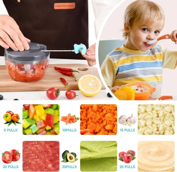 Manual Food Processor Vegetable Chopper, Portable Hand Pull String Garlic Mincer Onion Cutter for Veggies, Ginger, Fruits, Nuts, Herbs, etc., 500ml,(Gray-blue) 3