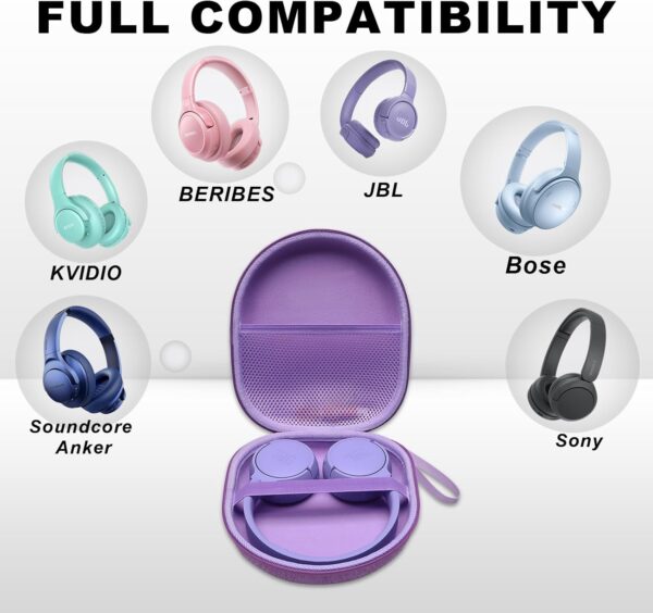 Headphone Case Compatible with JBL Tune 520BT/ 720BT/ 770NC/ 670NC, Soundcore by Anker Q20i/Q30, Sony WH-CH720N/WH-CH520, BERIBES, KVIDIO, TOZO HT2 Headphones, Travel Hard Purple Case by DR·AMIU 3