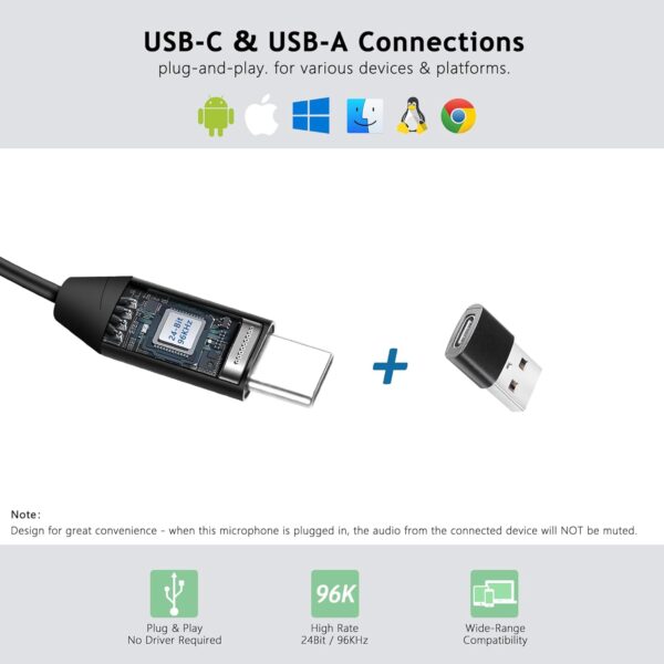 USB C Lavalier Microphone, Omni Condenser Clip-on Mic for iPhone 17/16/15, Samsung, Google, Oneplus, with USB-A for Computer & Laptop, 6.6FT, External Lapel Mic for Youtube, Interview & Podcast 3