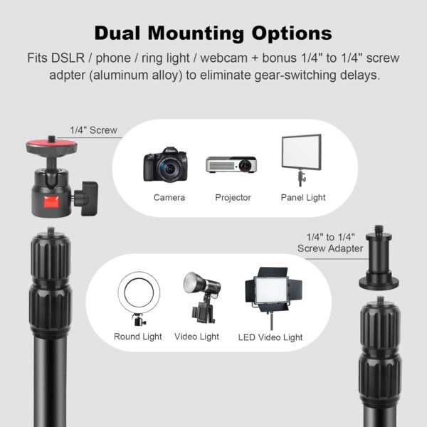 Camera Desk Mount Table Stand with 360° Ball Head, Table Light Stand with 1/4" Screw & C Clamp, Webcam Stand Mount for DSLR Camera Video Light Ring Light Live Streaming Vlog (811002) 4