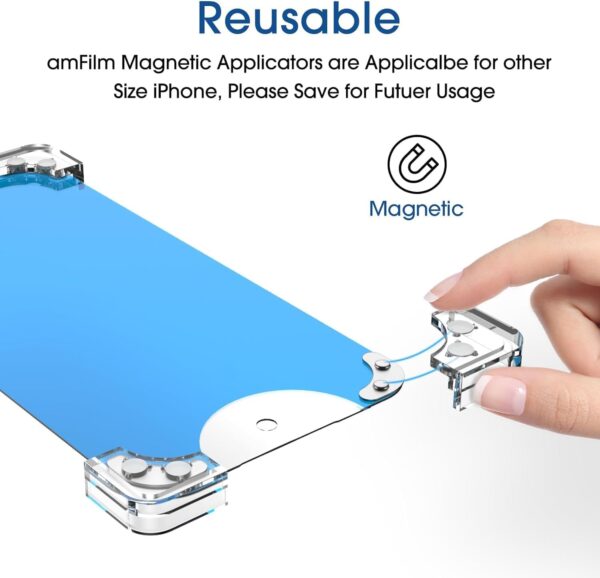 amFiIm Magnetic Auto-alignment OneTouch Tempered Glass Screen Protector + Camera Lens Protector for Samsung Galaxy S23 FE 6.4", Full Coverage Fingerprint ID Compatible Easy Installation(Reusable) 4