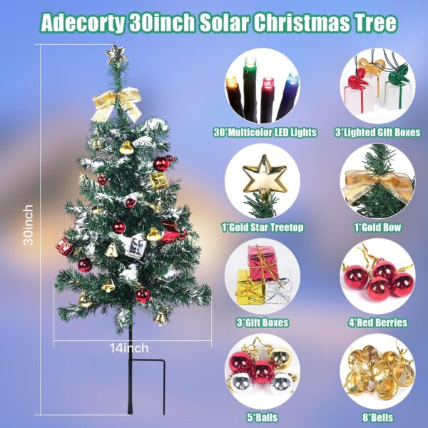 Solar Christmas Tree Decorations Outdoor Lights 2 Pack with 60 LED 44 Xmas Ornaments 6 Lighted Gift Boxes 8 Modes 30Inch Mini Prelit Christmas Tree for Porch Pathway Yard Grave Cemetery Decor 4