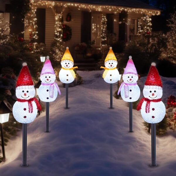 Solar Christmas Pathway Lights Outdoor Decor, Set of 3 Led Snowman Stake Lights, Waterproof Walkway Landscape Light for Winter Yard, Garden, Solar Christmas Decorations 4