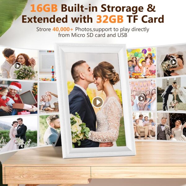 Smart White Digital Picture Frame WiFi Send Photos from Your Phone 16GB Storage 10.1inch 1280x800 IPS Touch Screen Digital Photo Frame Auto-Rotate Wall Mountable Photo Picture Frame Digital 4