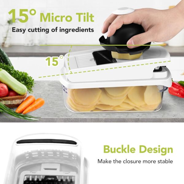 Vegetable Chopper,12 in 1 Multifunctional Food Chopper,Pro Onion Chopper with 7 Blades,Veggie Chopper with Container,Chopper Vegetable Cutter for Salad Potato Carrot Garlic,Kitchen Essential(White) 4