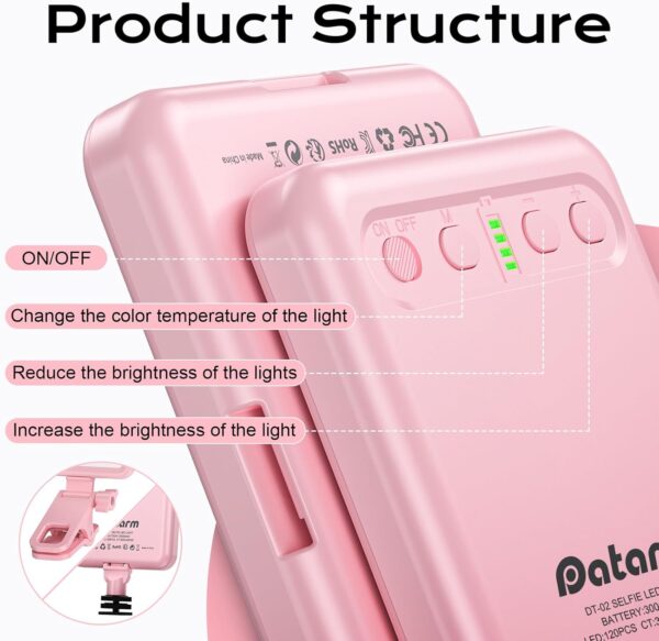 Rechargeable Soft Selfie Light for Phone, Camera, Laptop, 4-14H Battery Portable LED Light for Pictures, Phone Light Clip for Selfie, Vlog, TikTok, Makeup, Video Conference Pink 4