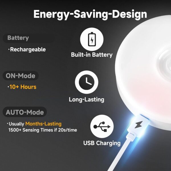 Improved LED Rechargeable Motion Sensor Light Indoor, Bright & Long-Lasting Battery, Stick-On Motion Sensor Puck Night Lights for Closet, Cabinet, Kitchen, Hallway, Stairs - Cool 2Pack 4