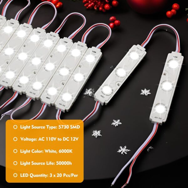 60 Pcs LED Module Replacement Lights for Inflatables, White 6500K 5730 SMD 150LM Per LED Module Christmas Inflatables Light for Letter Sign with Tape Adhesive Backside (60) 4
