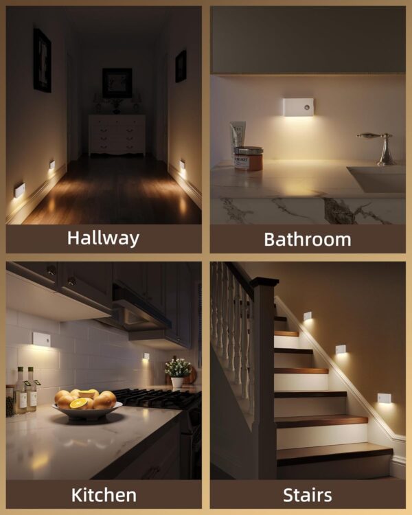 EZVALO 3 Pack Motion Sensor Night Lights, Sync LED Stair Lights Indoor, 1500mAh Rechargeable, Magnetic & Dimmable, 3000K Soft White, Portable Nightlight for Hallway, Stairs, Bathroom, Bedroom 4