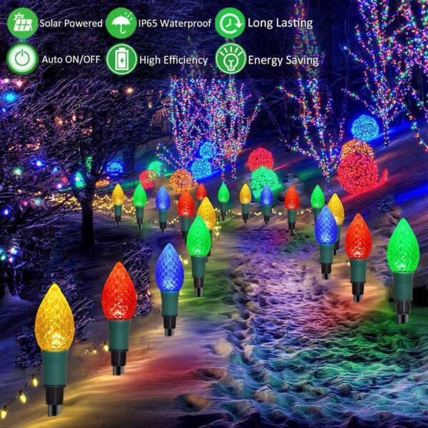 Newest Version 2 in 1 Outdoor Christmas Decorations and Solar Christmas Lights, 20-Pack Waterproof Solar C9 Strawberry Garden Stake Lights for Christmas Tree Garden Patio Yard Pathway 4