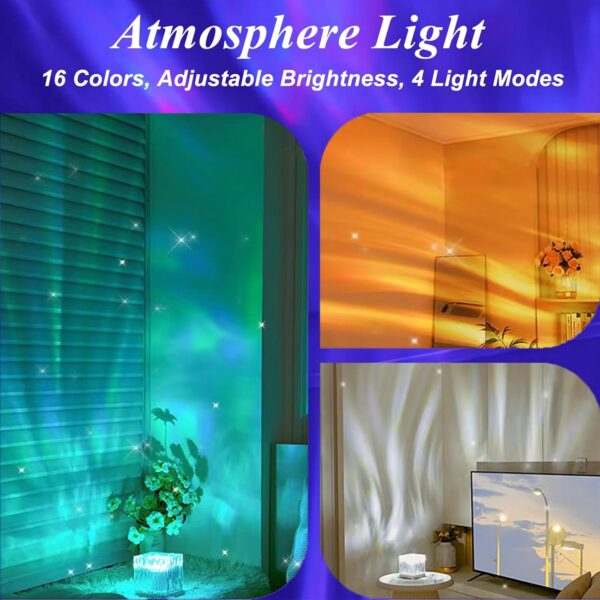 Northern Lights Projector Touch,16 Colors Changing Light Dimmable Mood Lighting, Cube Aurora Glow Lamps with Dynamic Ripple Effect, Remote Galaxy Light Projector for Bedroom Playroom Kids Teens Gifts 4