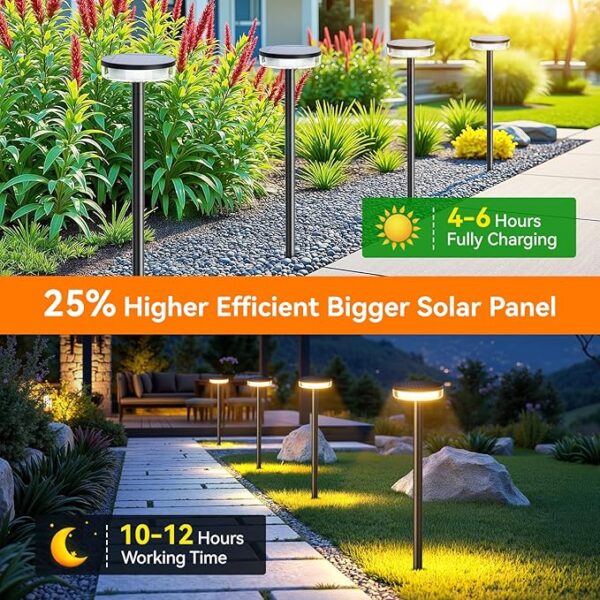 LETMY Solar Pathway Lights Outdoor, 6 Pack 2X Brighter Solar Lights Outdoor Waterproof, Taller Pathway Light with Larger Panel, Auto On/Off Up to 12Hrs Driveway Light for Yard Outside Patio Path Lawn 4