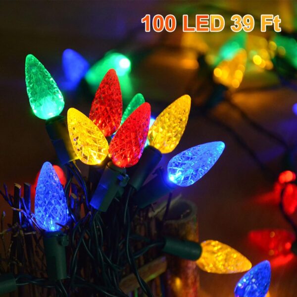 HUGSVIK 39Ft 100 LED Solar Christmas Lights Outdoor, 8 Modes C6 Strawberry Lights, Waterproof Outdoor Christmas String Lights for Xmas Tree, Holiday, Garden, Patio, Arbor Decor 4