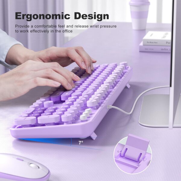 Large Print Wired Keyboard, 104 Keys Full-Sized Typewriter Keyboards, USB Plug and Play Office Keyboard with Number Pad, Caps Indicators, Foldable Stands for Windows, PC, Laptop 4