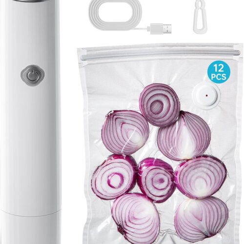 Vacuum Sealer, Handheld Vacuum Sealer for Food, Compact Vacuum Sealer Machine with 12 Reusable Vacuum Bags, Portable Cordless Vacuum Sealer Set for Travel, Fresh & Save Meal Prep Sous Vide