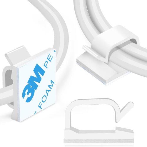 120 Pcs Adhesive Cable Wire Clips White, Cable Staples Outdoor Cable Management Wire Organizer Cord Holder for Under Desk, Car, Wall, TV PC Ethernet Cable