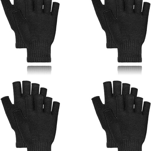 Fingerless Winter Gloves, Fingerless Black Touchscreen Gloves Costume for Women & Men, Cold Weather for Warm, Driving, Typing, Touchscreen, Lightweight, 4 Pairs All Black - One Size Fits All