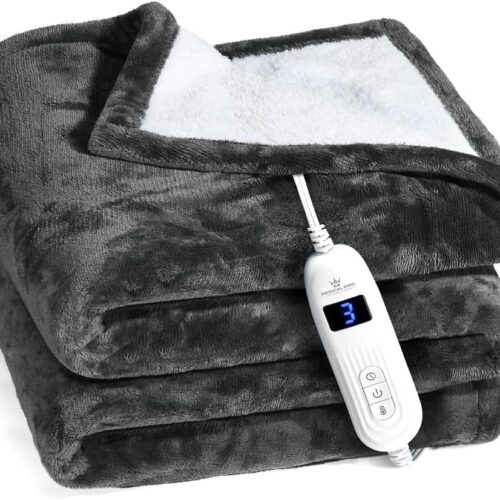 Heated Blanket, Machine Washable Extremely Soft & Comfortable Electric Blanket Throw Fast Heating with Hand Controller 10 Heating Settings & auto Shut-Off (Gray, 50 x 60)