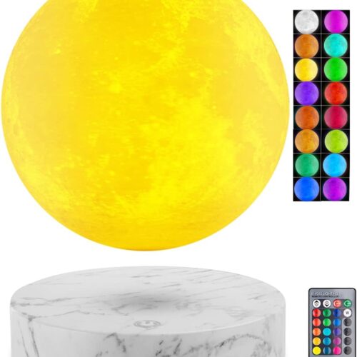 Lunar Motion LED Levitating Moon Lamp, 3D Illusion Night Light with Remote Control, Dimmable 16 Colors Lights for Kids Adults (16 Color (Marble RB))