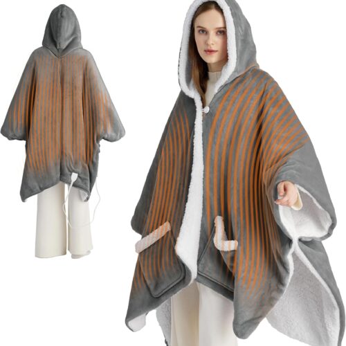 Heated Blanket Wearable Shawl - Electric Wrap Poncho Blanket Hoodie for Adult, Birthday Gifts for Mom Women, Sherpa Heating Throw with 4 Time Settings & 6 Heat Settings, 55x64 inches, Grey