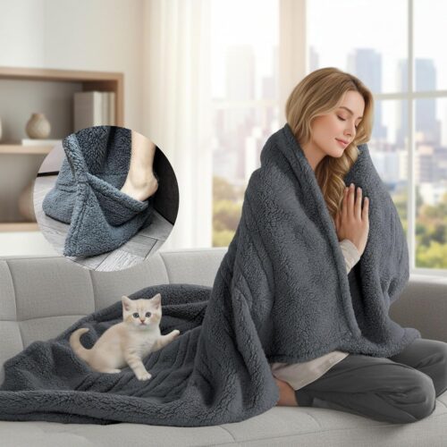 Snuggle Heated Blanket Throw with Foot Pockets for Cold Feet, Electric Lap Blanket with 4 Heating Levels, Auto Shut-Off, Machine Washable, ETL & FCC Certified, for Women(Grey)