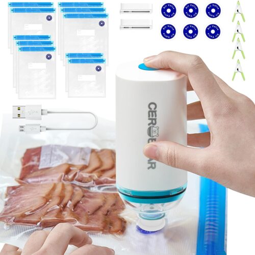 Handheld Vacuum Sealer, Portable Vacuum Sealer for Food, Save Sealer Food Vacuum Kit with 10 Reusable Sous Vide Bags