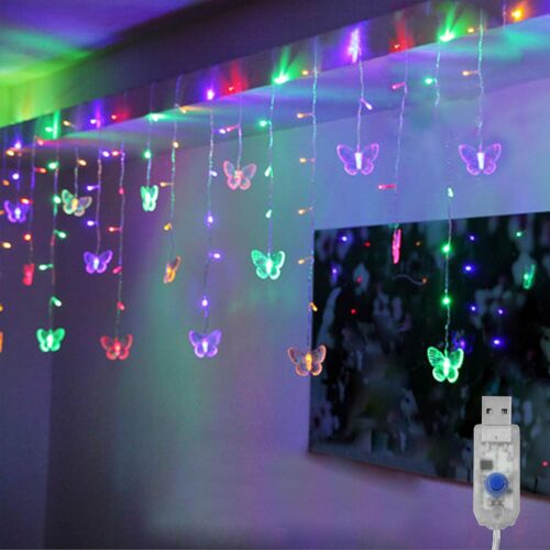 Butterfly Curtain Lights, 4.9ft 48 LED USB Window Fairy Lights 10 Butterflies 8 Modes Firefly Twinkle String Lights for Room Bedroom Wall Ceiling Party Wedding Christmas (Colorful)