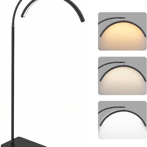 Half Moon Lash Light for Eyelash Extensions - Professional LED Lamp for Eyetech, Tattoo Artists, and Estheticians | Dimmable Cool/Warm Lighting & Brightness | Shadow-Free Design (Black)