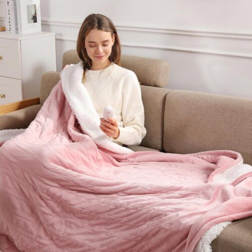 Heating Blanket Heated Throw Blanket 50''X60'' - Electric Throw Pink Ultra Warm Fluffy Electric Blanket for Office with Adjustable Temperature & Machine Washable, Grandma Birthday Gifts