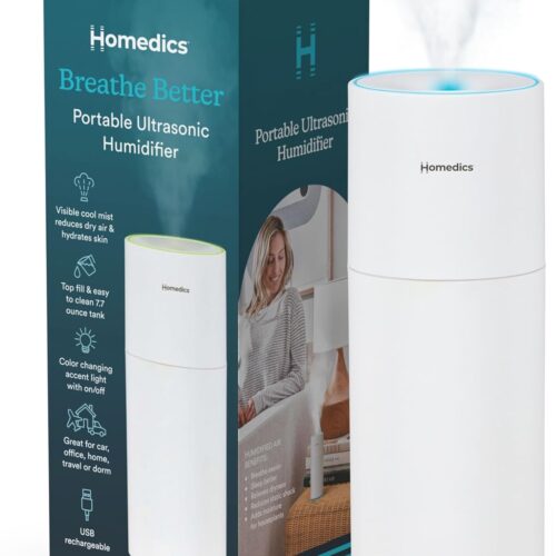 Portable Humidifier - Small Air Humidifiers for Bedroom, Plants, Office, Travel - Cool Mist Humidifiers, Color-Changing Accent Light, 2 Mist Settings, White