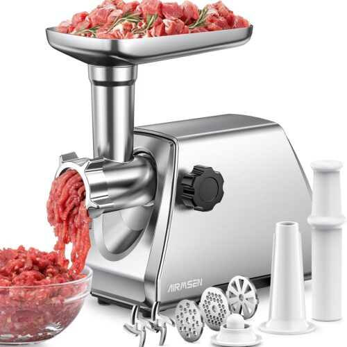 Electric Meat Grinder & Mincer – Heavy Duty Professional Stainless Steel Sausage Maker & Stuffer with 3 Plates, 2 Stainless Blades & Kubbe Kit – Fast, Quiet, Easy to Clean for Home Kitchen Use