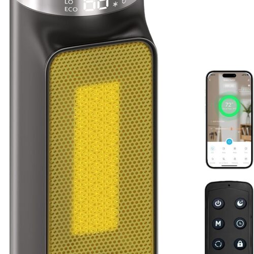1500W Smart Electric Space Heater for Indoor Spaces - WiFi/App Control, Remote Included, 24H Timer, 5 Modes for Home, Office, Bedroom, Bathroom Use
