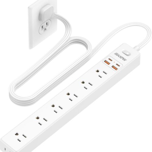 6 Ft Power Strip Surge Protector - 7 Outlets 4 USB Ports (2 USB C), Ultra Thin Flat Extension Cord & Flat Plug, 1700 Joules, Wall Mount, Desk Charging Station for Home Office Dorm, White