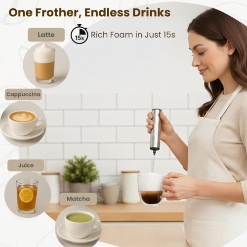 Rechargeable Milk Frother Battery Operated,2-Speed Portable Travel Frother,Electric Milk Foamer Coffee Frother for Latte, Cappuccino, Hot Chocolate Drink Mixer with Double Mini Whisks and USB Cable