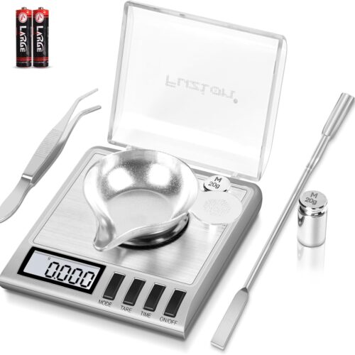 Milligram Scale, 50g/0.001g Digital Milligram Scale with Calibration Weights, Jewelry and Gem Scale, Mg Scale for Powder, Reloading, Includes Scoop, Powder Pan and Tweezers