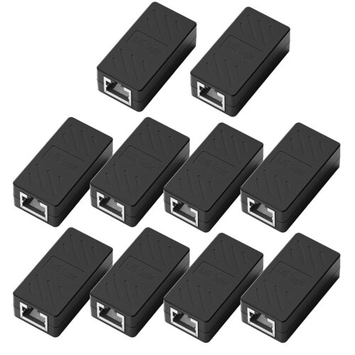 Ethernet Cable Extender, RJ45 Coupler, Extender Connector - Ethernet Coupler for Cat8/ Cat7/ Cat6/ Cat5 Ethernet Cables (Female Black 10 Pack)